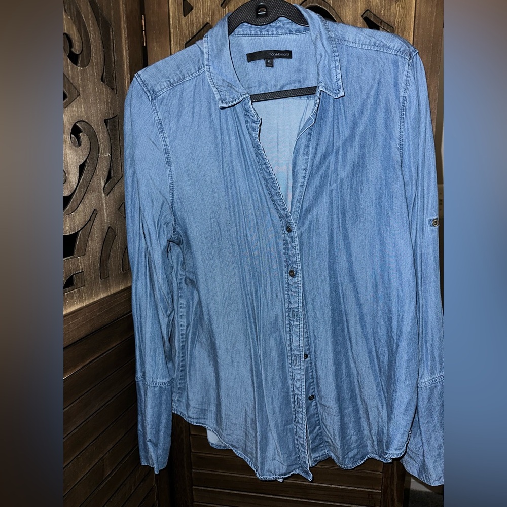 Harve Benard Light Blue Denim Button-Down Shirt